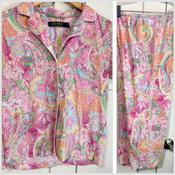 Lauren Ralph Lauren Black Label Pink floral Paisley Pajama Set size small set - Picture 1 of 13